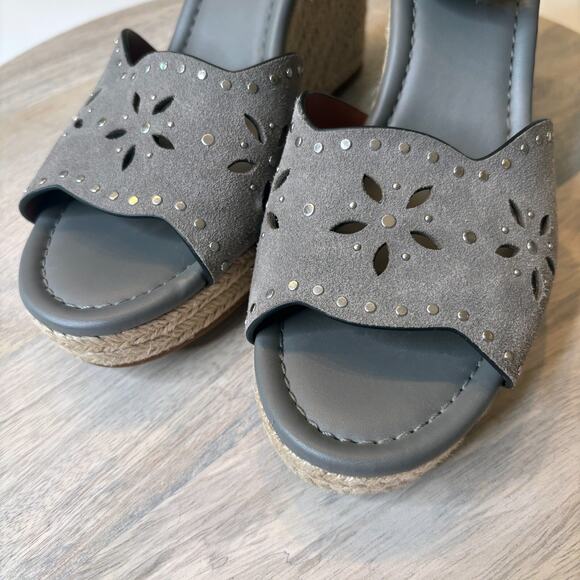Coach Kelsi Wedge Espadrille Heathered Gray Suede Studded Sandals US Size 9.5 - Picture 5 of 12